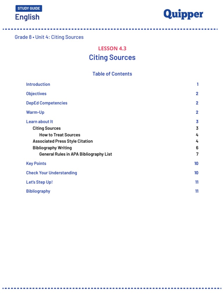ME Eng8 Q1 0403 - SG - Citing Sources | PDF | Citation | Apa Style