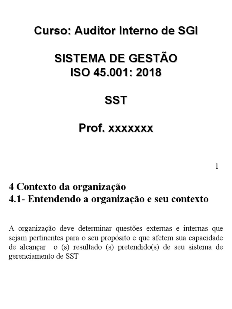 Auditoria Interna ISO 45001: Curso SGI | PDF | Comunicação | Avaliação ...