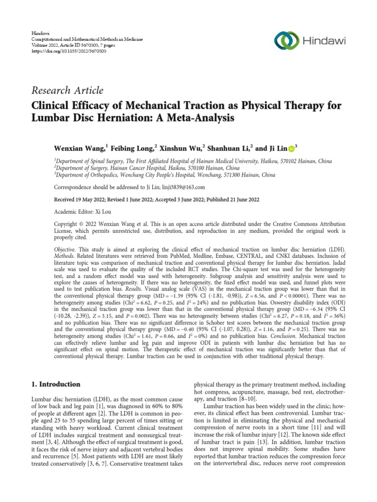 Clinical Efficacy of Mechanical Traction As Physical Therapy For Lumbar Disc Herniation Meta