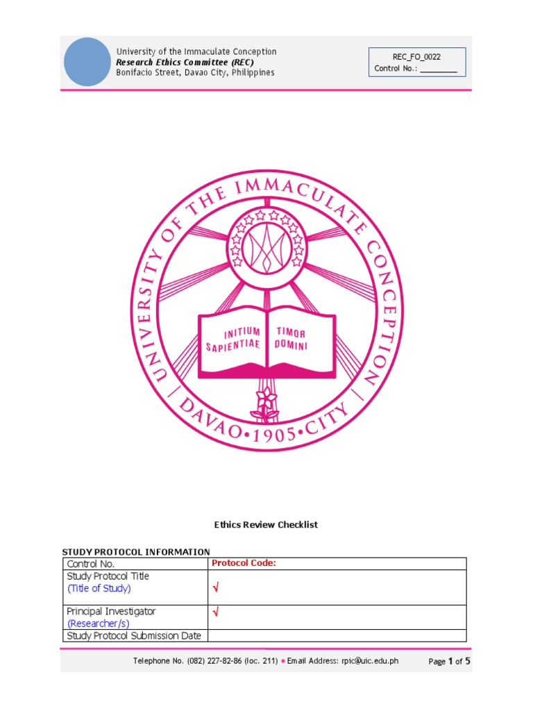 UIC Research Ethics Review Checklist | PDF