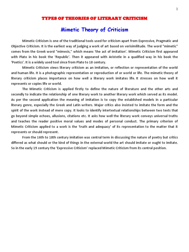 Types of Literary Criticism PDF Cognitive Science Philosophical