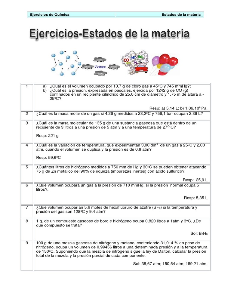 Ejercicios sobre gases y sus propiedades | PDF | Gases | Oxígeno