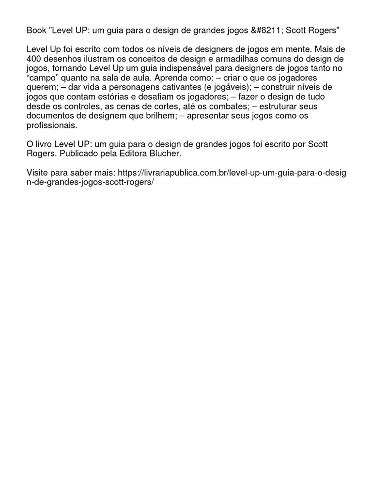 Level UP - Um Guia para o Design de Grandes Jogos – Scott Rogers | PDF