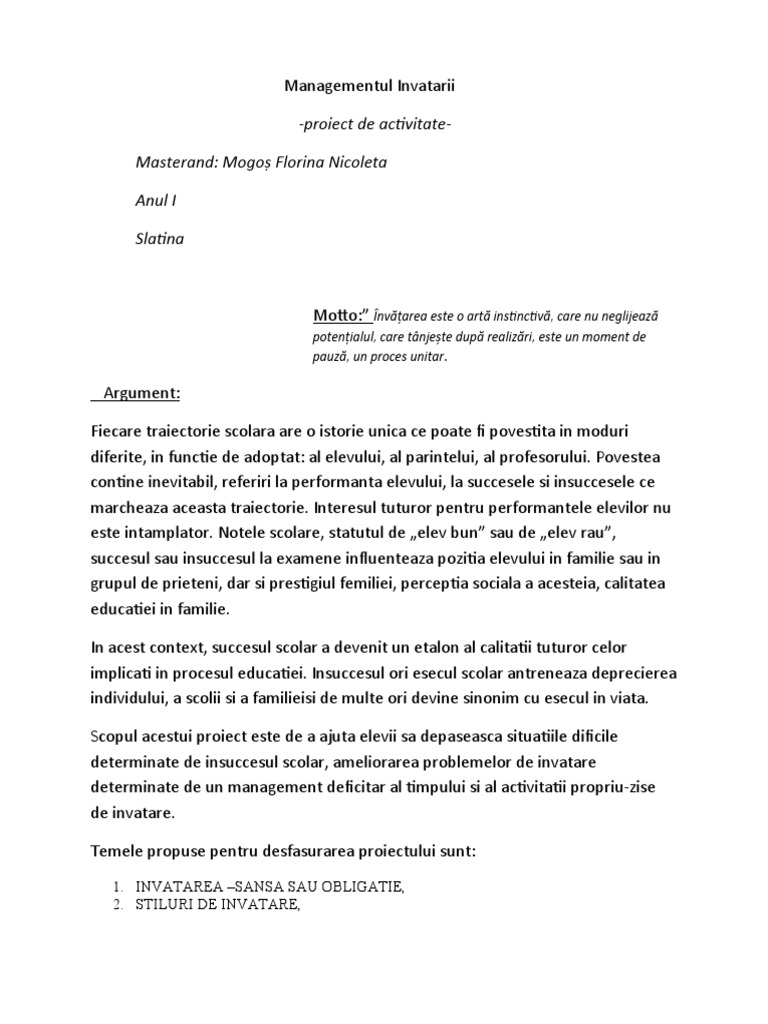 Managementul Invatarii | PDF
