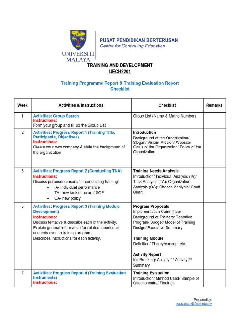 Training Programme Report Training Evaluation Report Checklist Progress ...
