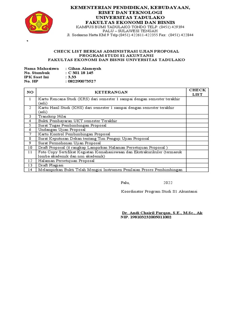 Checklist Ujian Proposal Akuntansi | PDF