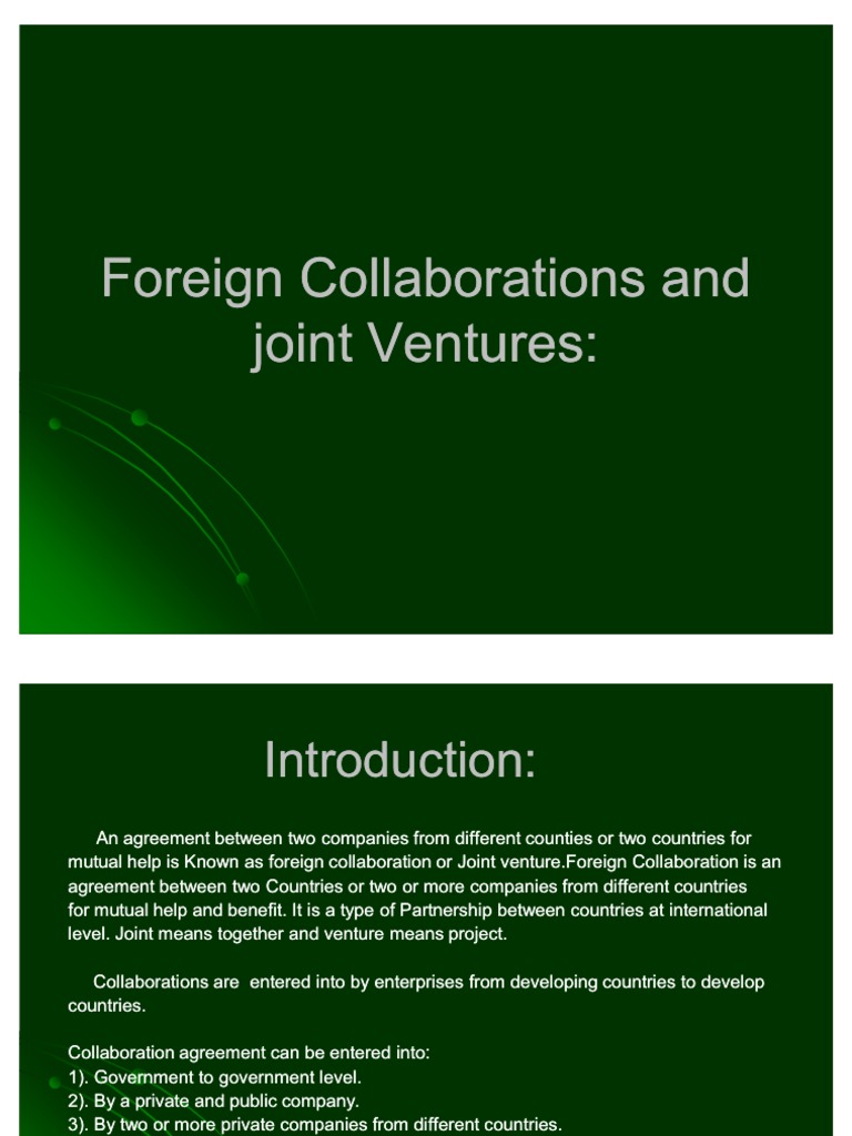 Foreign Collaborations and Joint Ventures | PDF | Multinational ...