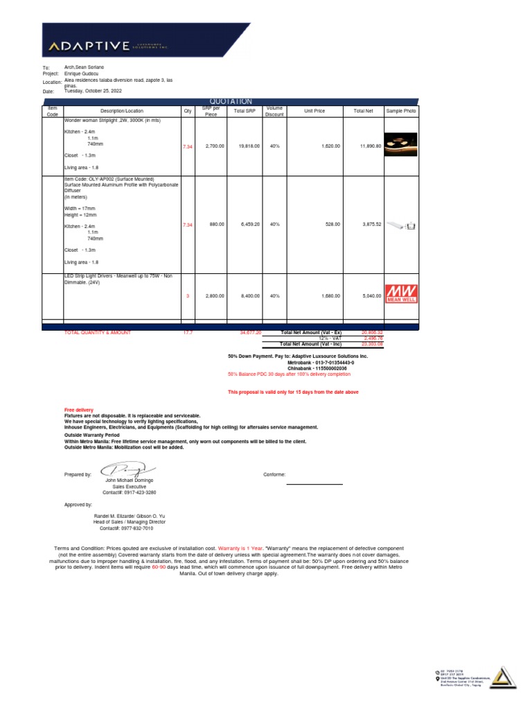 Quotation for Lighting Solutions | PDF