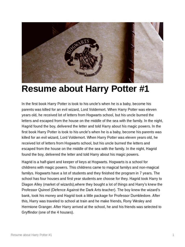 Summary of Harry Potter Book 1 | PDF | Fantasy | Contemporary Fantasy ...