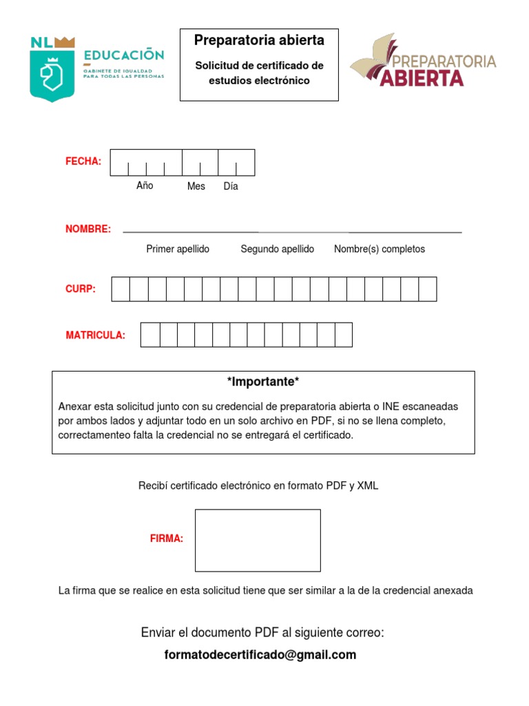 Solicitud de Certificado Preparatoria Abierta | PDF