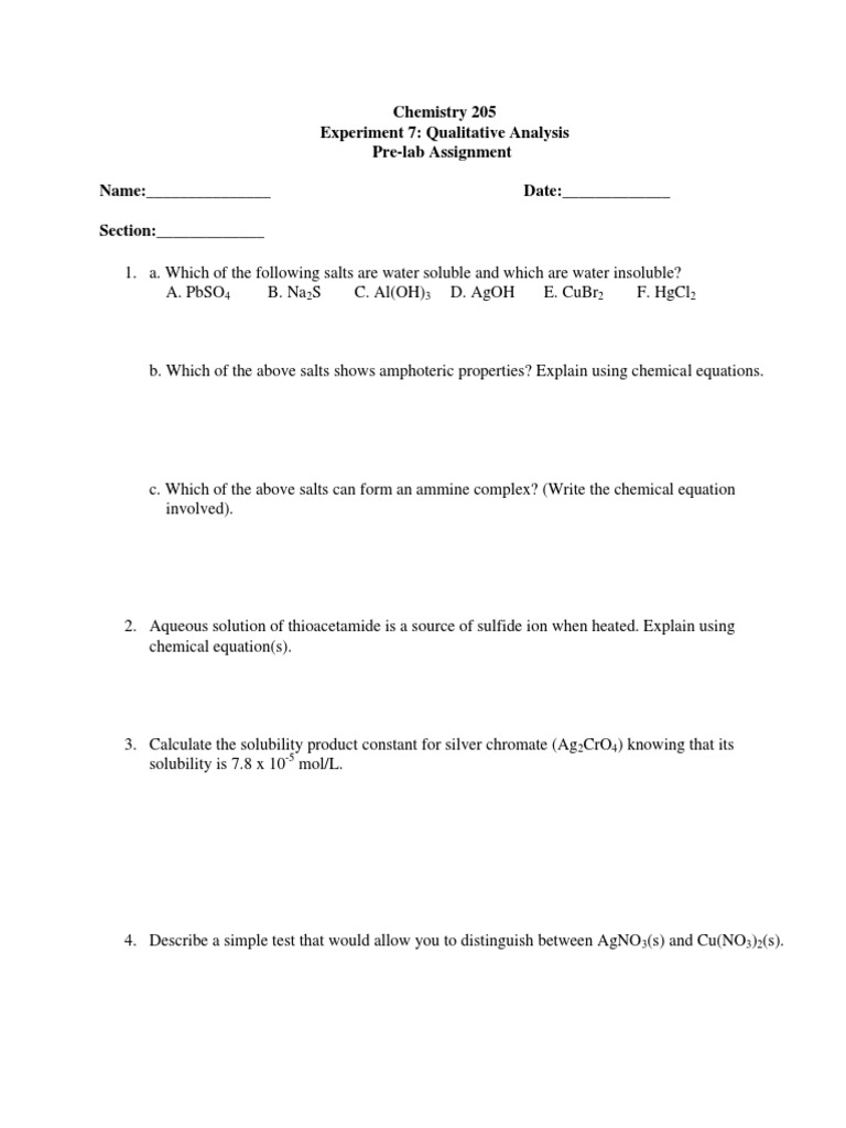 Qualitative Analysis Of Cations And Anions Lab Report Pdf