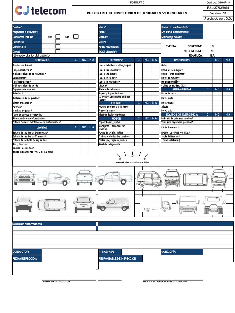 Checklist de Inspección Vehicular | PDF | Estilos de carrocería ...