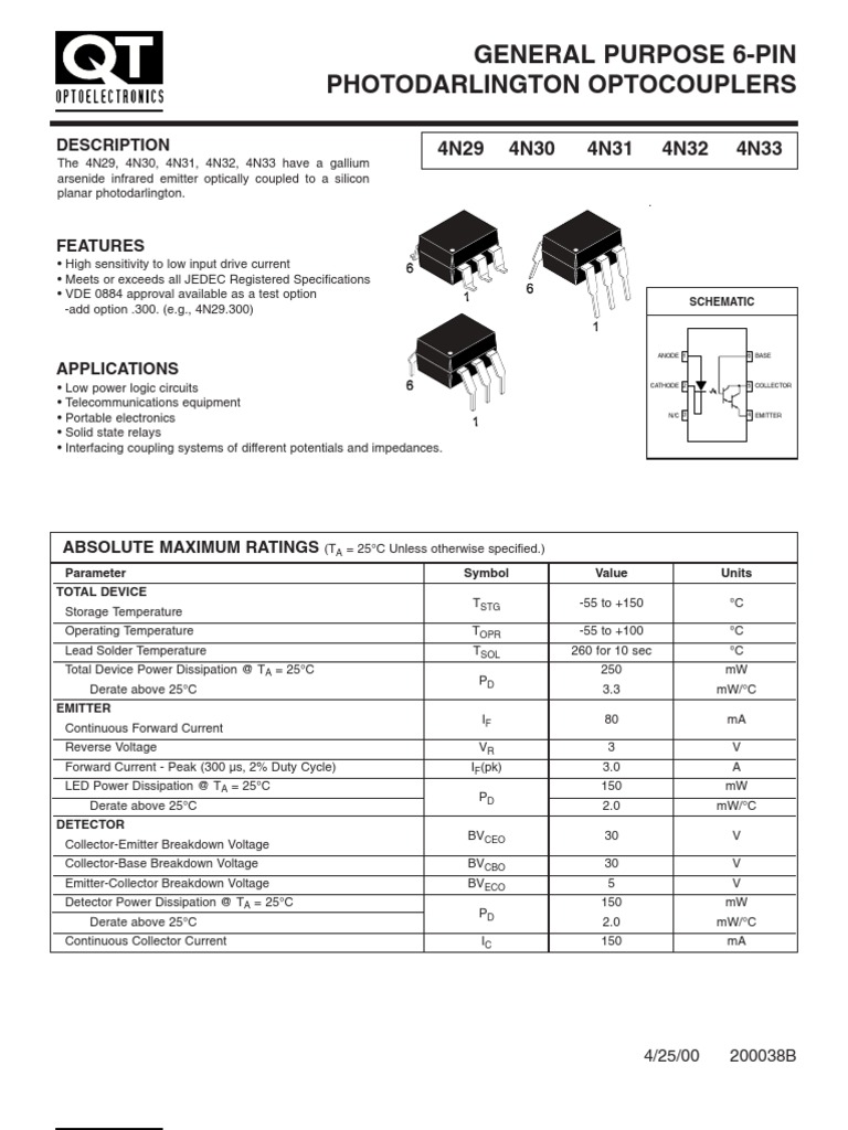 4N33 | PDF | Electronic Circuits | Electric Current