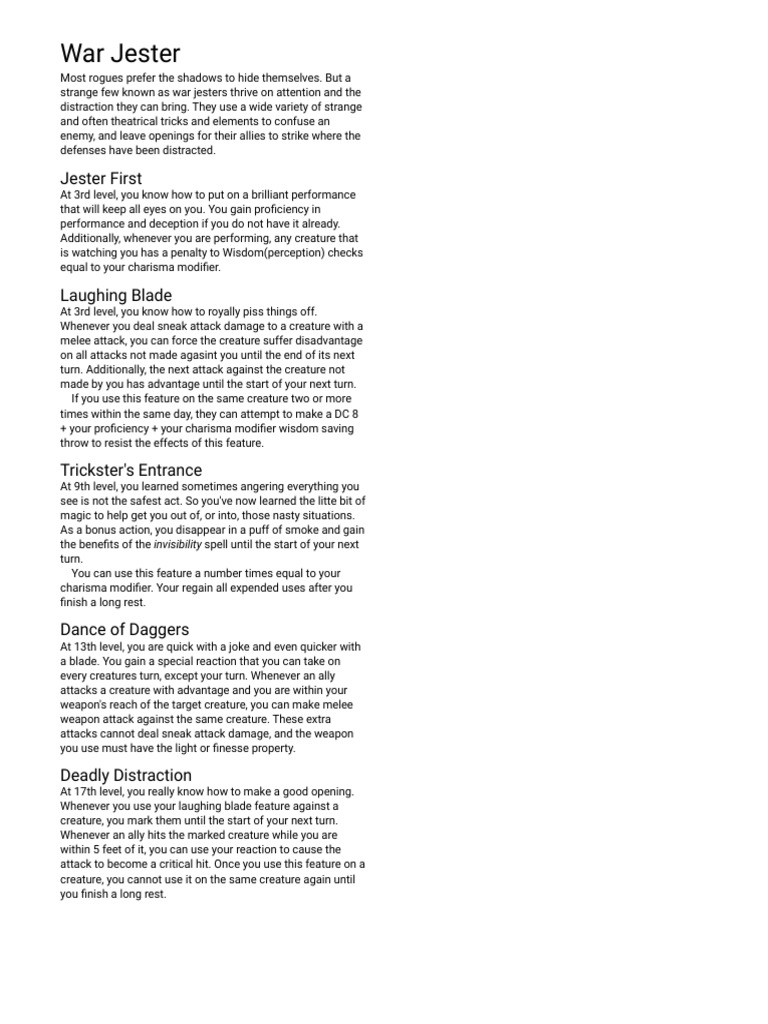 War Jester Class Features Overview | PDF | Games & Activities