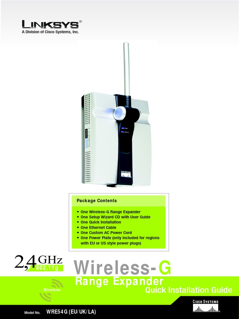 Linksys Expander WRE54G Quick Install Guide (EN) | PDF | Wireless ...