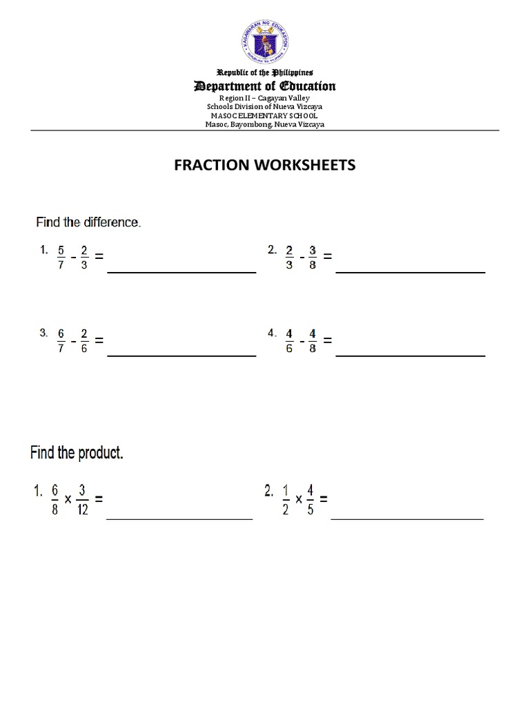 Fraction Worksheet PDF