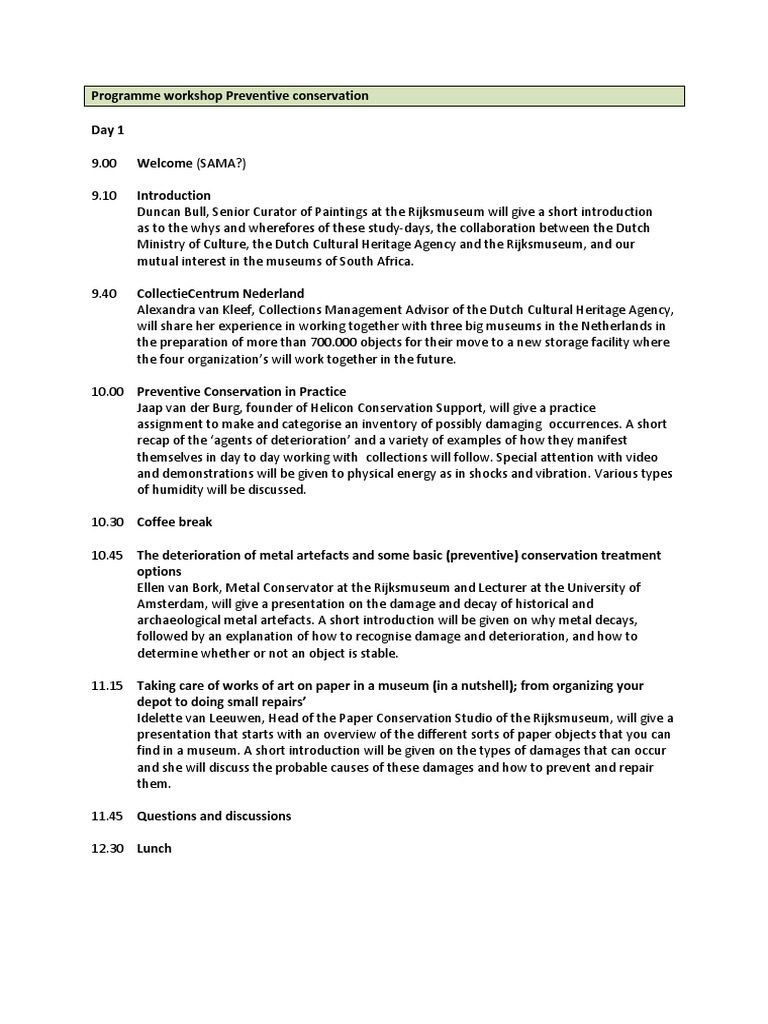 Preventive Conservation Workshop for SA Museums | PDF | Museology ...
