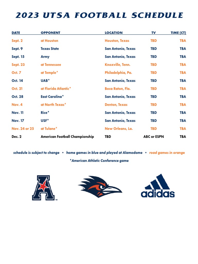 2023 Utsa Football Schedule PDF