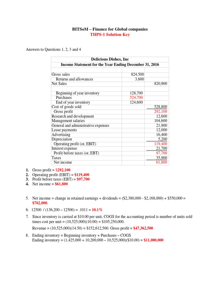 Solution Key To Problem Set 1 | PDF | Retained Earnings | Equity (Finance)