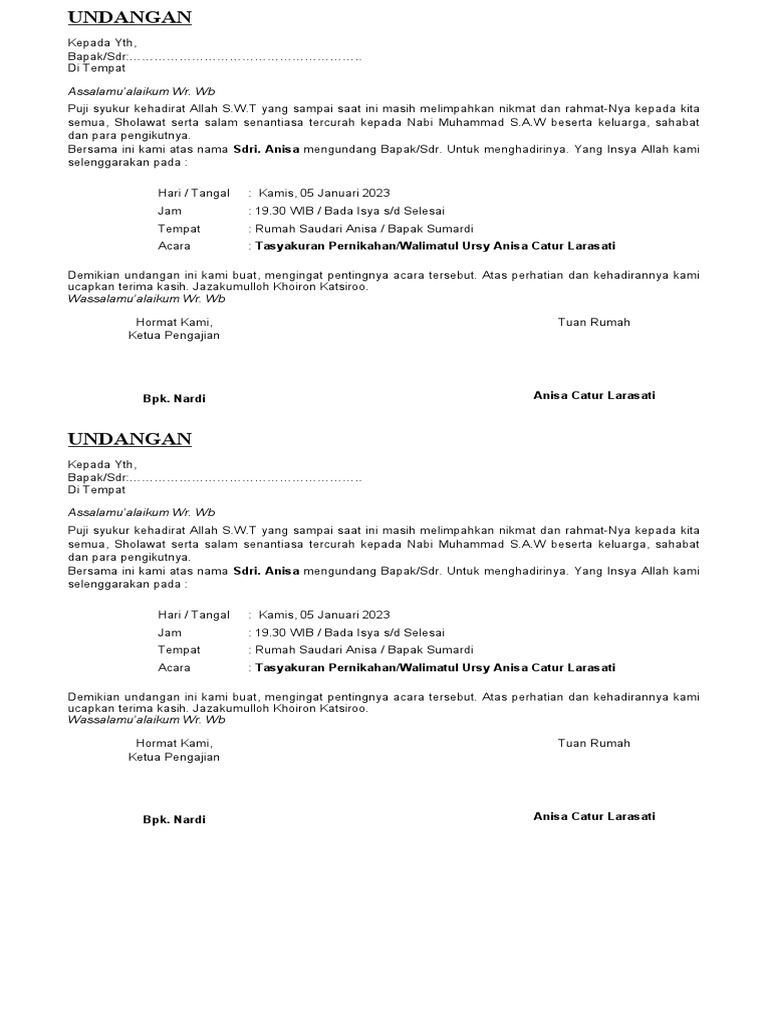UNDANGAN Walimatul Ursy | PDF