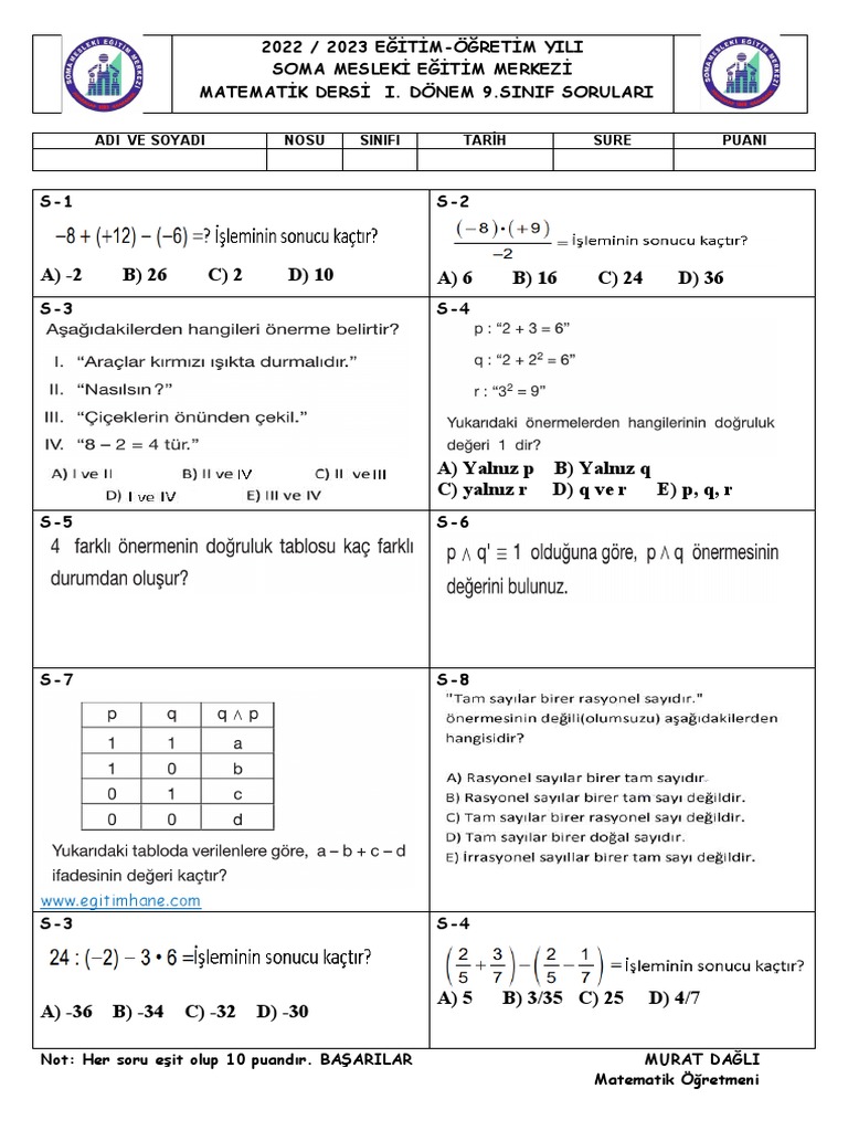 A) - 2 B) 26 C) 2 D) 10 A) 6 B) 16 C) 24 D) 36 | PDF