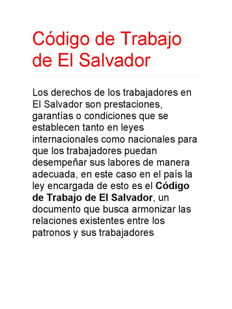 Código de Trabajo de El Salvador | PDF