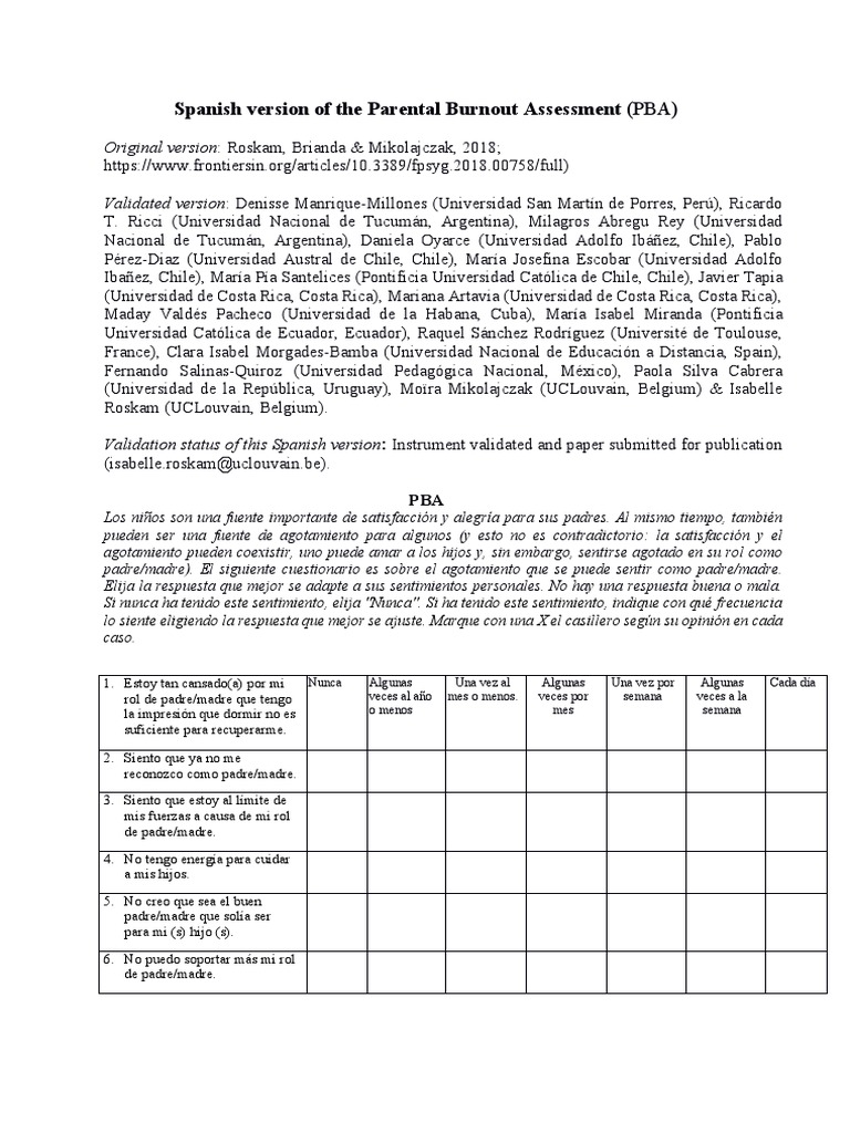 Evaluación del Agotamiento Parental en Español | PDF | Salud y bienestar