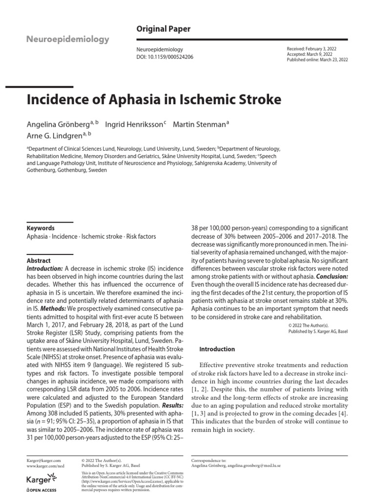 Incidence of aphasia in ischemic stroke pdf stroke aphasia