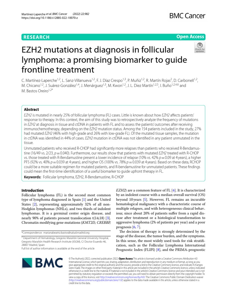 EZH2 Mutations in Follicular Lymphoma Treatment With R-CHOP | PDF ...