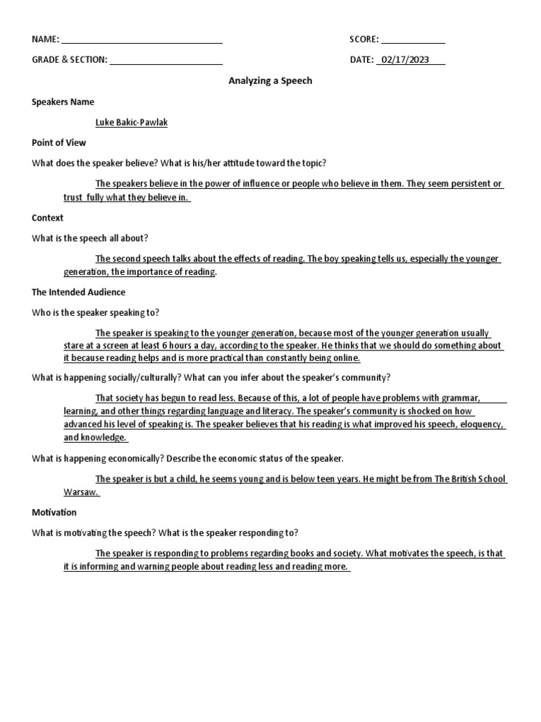 Analyzing A Speech PDF