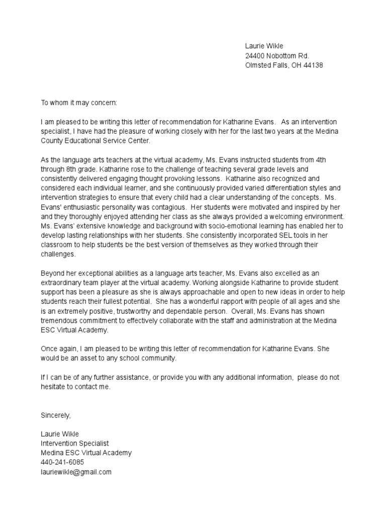 Laurie Letter of Rec | PDF | Wellness