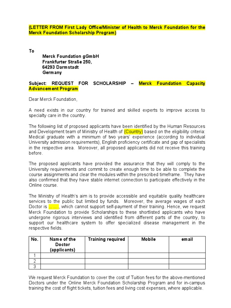 Request for Merck Foundation Scholarships | PDF | Social Science