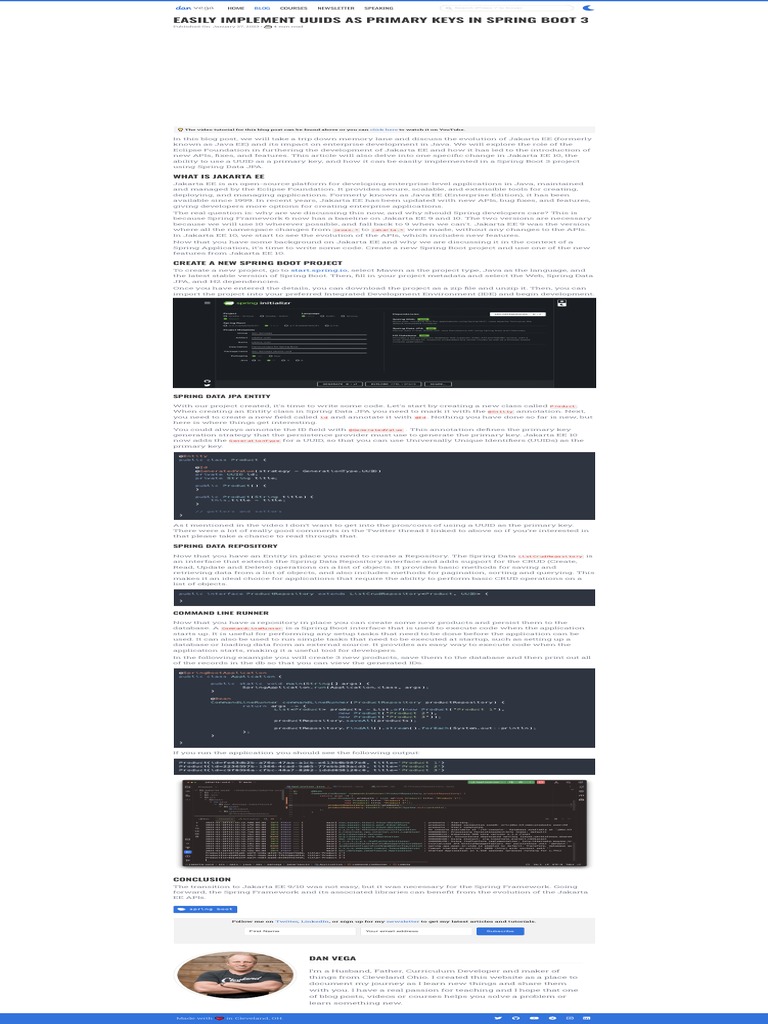 Easily Implement UUIDs As Primary Keys in Spring Boot 3 - Dan Vega ...