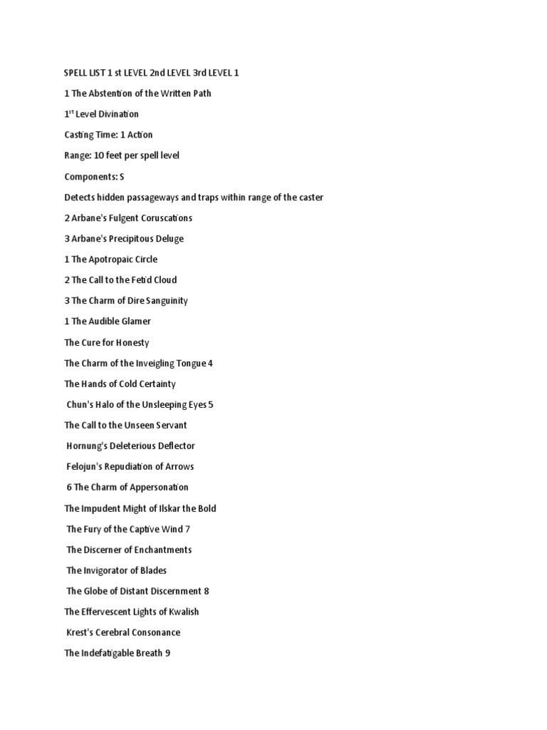 Comprehensive D&D Spell List | PDF