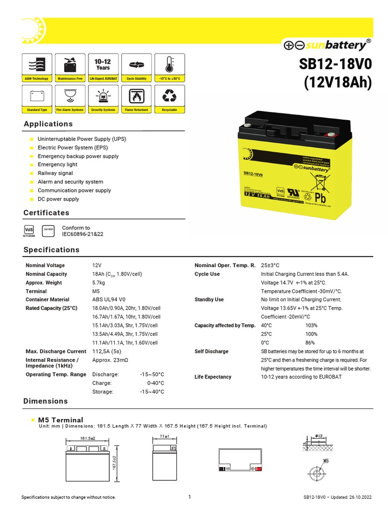 SB12-18V0 (12V18Ah) : Applications | Download Free PDF | Power Supply ...