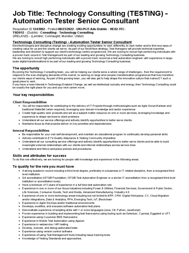 Job description automation tester download free pdf agile