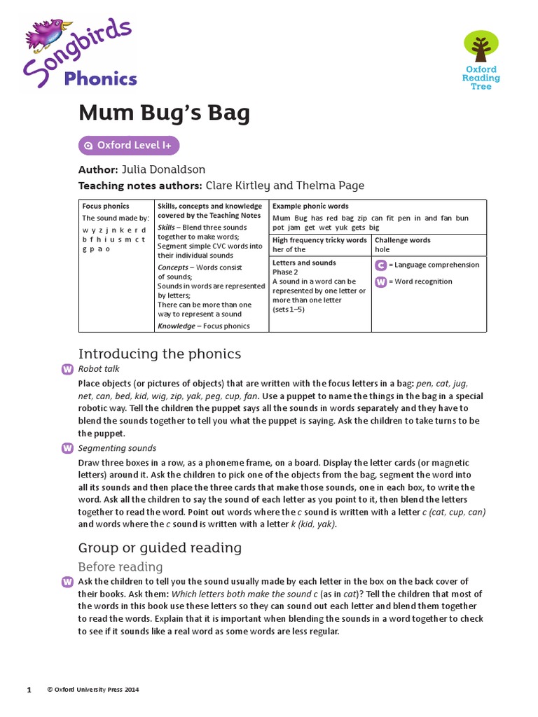 Mum Bugs Bag Teachers Notes | PDF | Phonics | Applied Linguistics