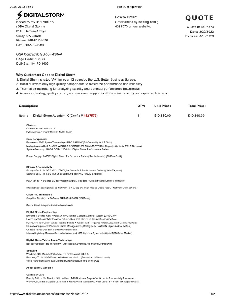 Aventum X Digital Storm Configurator PDF