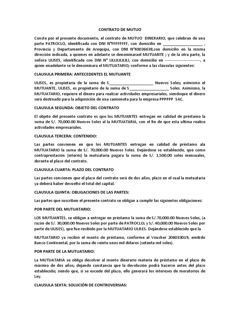 Contrato de Mutuo por S/. 70,000 | PDF | Ley común | Justicia