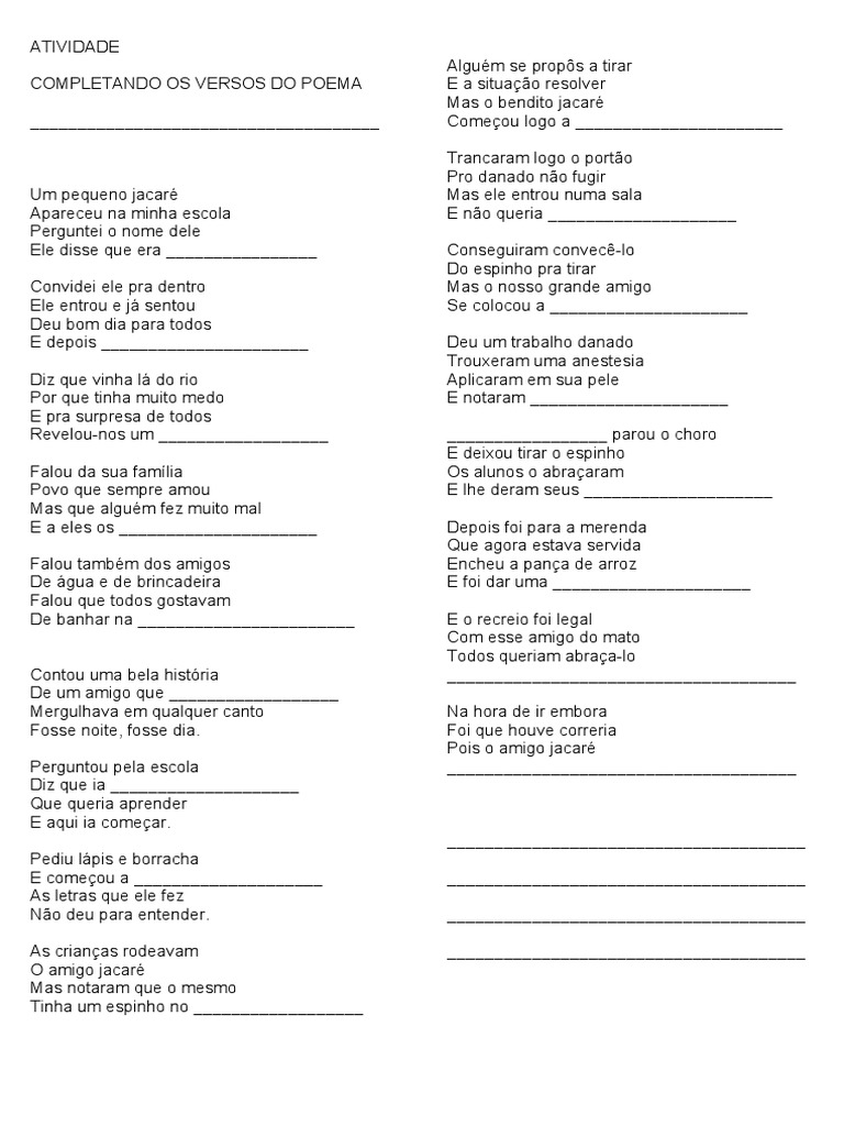 Atividade: Poema do Jacaré | PDF