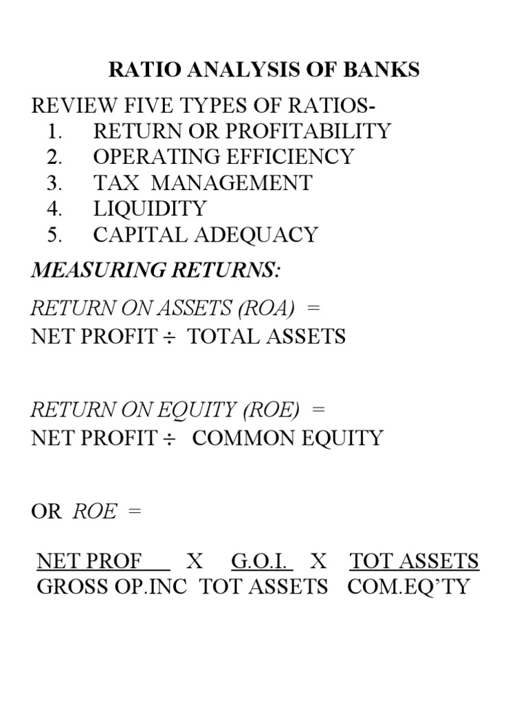 Bank Ratio Analysis Overview | PDF | Finance & Money Management