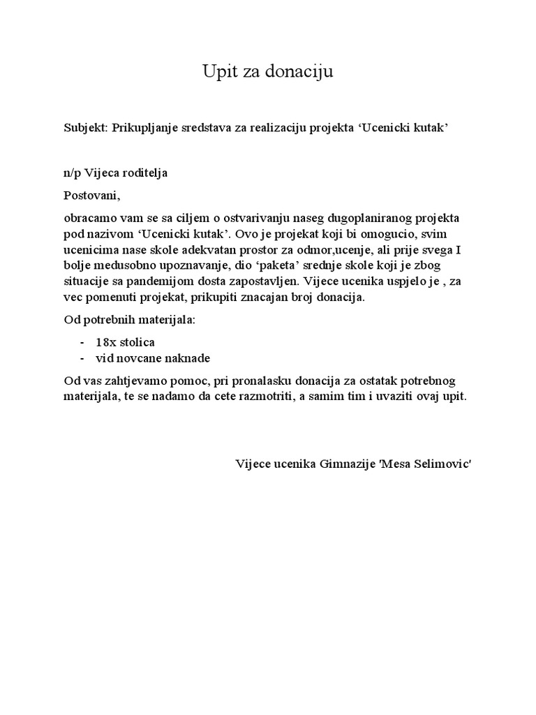 Upit Za Donaciju | PDF