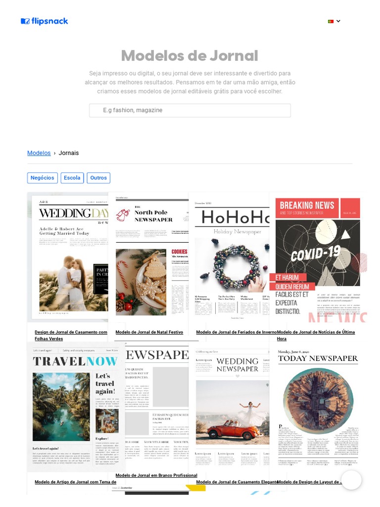 Modelos de Jornais Editáveis - Grátis - Flipsnack | PDF | Jornais, image size:768x1024