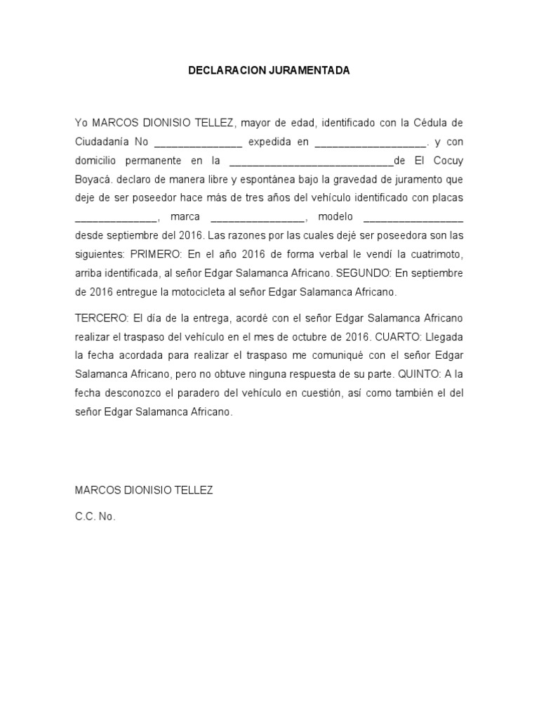 Declaracion juramentada pdf