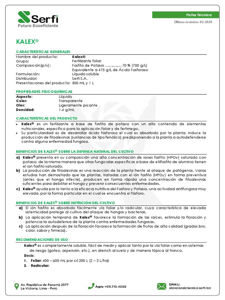 Ficha Técnica KALEX v02.2020 | PDF | Fertilizante | Agua