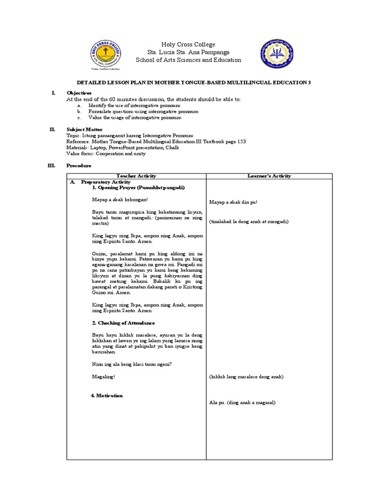 Interrogative Pronouns Lesson Plan | PDF | Syntax | Linguistic Typology