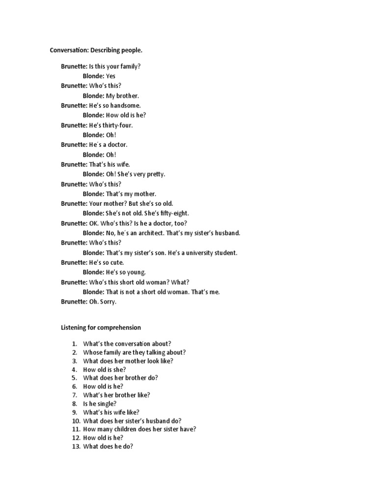 Family Description Conversation | PDF | Foreign Language Studies