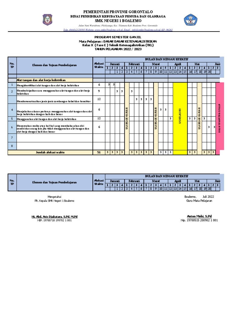 Prosem Kelas X TKL | PDF