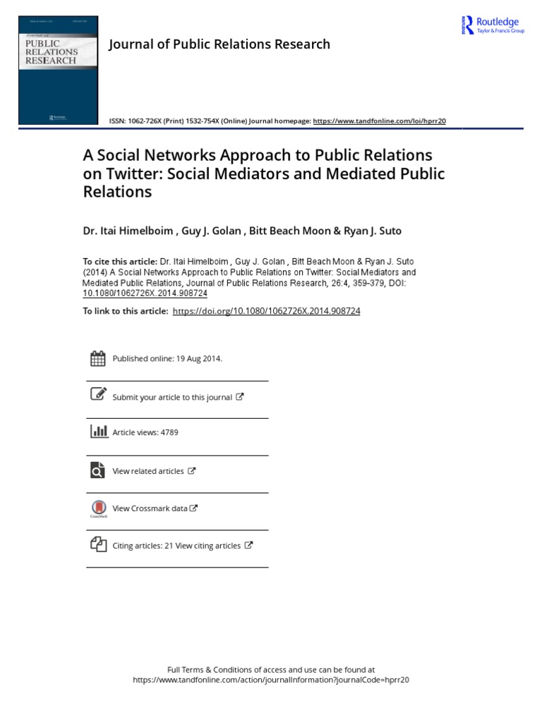 A Social Networks Approach To Public Relations On Twitter Social