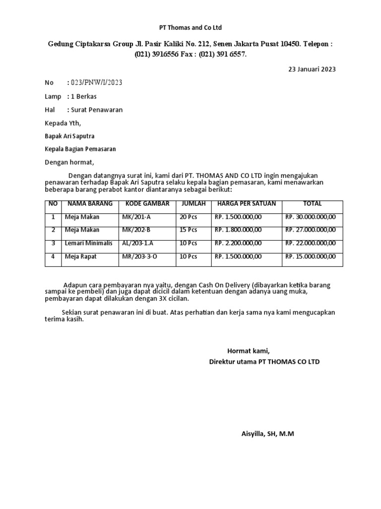 Surat indo pt thomas and co ltd pdf